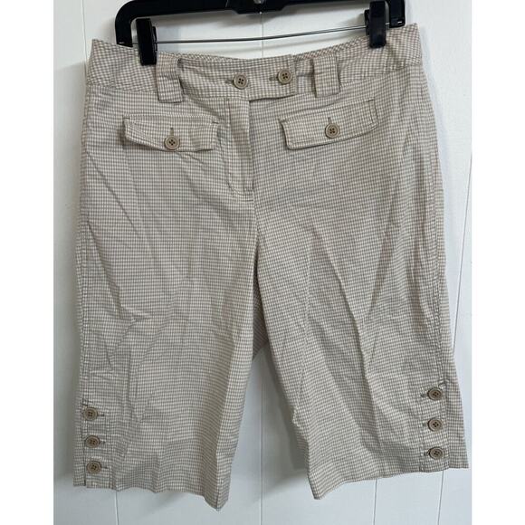 Larry Levine Pants - EUC Brown Checked Trousers Shorts Bermuda Larry Levine Stretch Chic Size 12 Cute